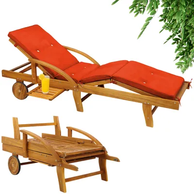 Immagine prodotto di CASARIA® Lettino Prendisole in Legno Acacia incl. Cuscino Portata 320kg 2 Persone Sdraio da Giardino Terrazza Balcone Pieghevole con Ruote 195x55cm