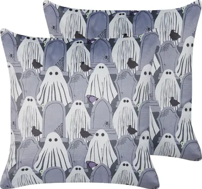 Obrázek produktu pro BELIANI Set Dekorativních polštářů šedé sametové 45 x 45 cm vzor duchové čtvercový moderní Halloween podzimní dekor doplňky