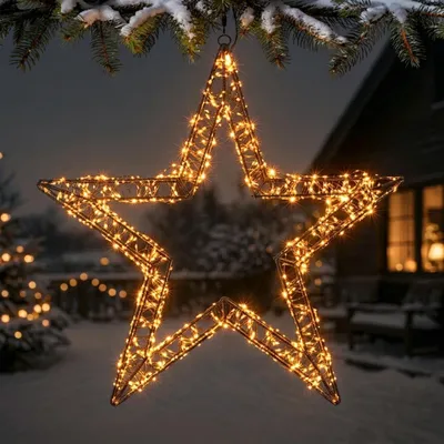 Produktbild von LED Metall Stern schwarz mit Twinkle Effekt für Außen mit Timer - 36 cm - Leuchtstern mit funkelnden 800 LEDs in extra warmweiß mit Dimmer Funktion