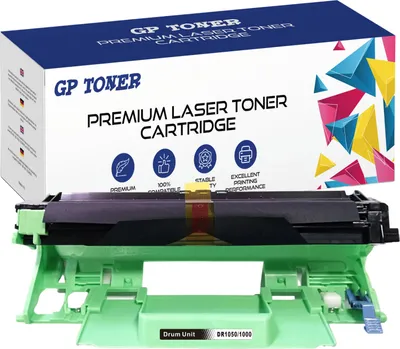 A printer drum unit and its packaging are shown against a white background.