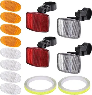 Image de Lot de 14 catadioptres hautement réfléchissants pour roue avant/roue arrière, universels, blanc/rouge/orange