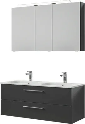 Produktbild von Pelipal Badmöbel-Set Sunline 121 BxHxT 121 x 200 x 46 cm Frontfarbe anthrazit mit Mineralguss-Doppelwaschtisch, Waschtis