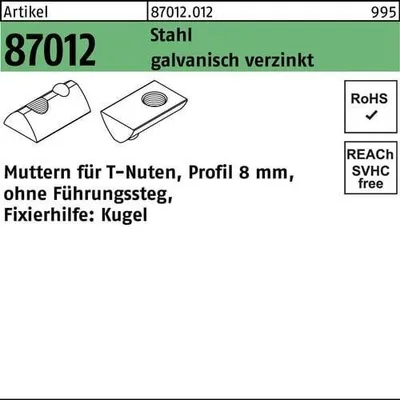 Produktbild von Reyher  Muttern für T-Nuten 87012 Zn8mm, M 8 ohne F. Zn (100 Stück)