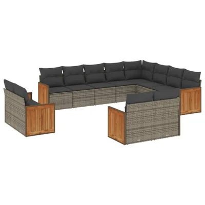 Produktbild von vidaXL 12-tlg. Garten-Sofagarnitur mit Kissen Grau Poly Rattan