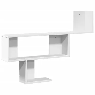 A white wall shelf with multiple compartments, shown against a white background.