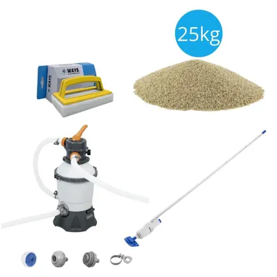 Produktbild von Bestway - Poolsauger AquaReach & Sandfilterpumpe 3028 L/u & Filtersand 25 kg & WAYS Scheuerbürste