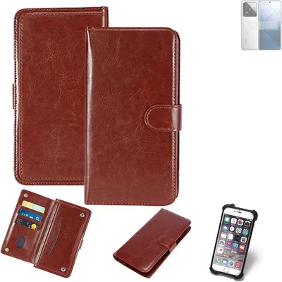 Produktbild von K-S-Trade 360° Hülle kompatibel mit Xiaomi 14 Pro braun Kunstleder Case BookCase WalletCase Kunstlederederhülle Handyhülle, Rundumschutz Bumper