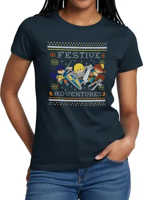 Produktbild von Spreadshirt PLAYMOBIL Novelmore Abenteuer Ugly Christmas Frauen T-Shirt, L, Navy