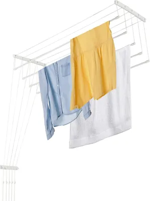 Zdjęcie produktu dla Suszarka sufitowa - suszarka do ubrań - suszenie prania - oszczędna konstrukcja - 5 x 100 cm - biała