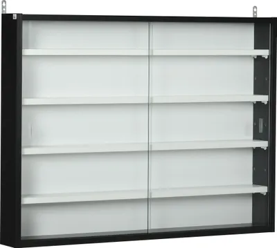 Produktbild von HOMCOM Vitrine, Wandvitrine, Glasvitrine mit verstellbaren Einlegeb?den und 2 Glasschiebetš¹ren fš¹r Sammlungen, Parfš¹ms, Dekoration, Figuren, 80 x 9,5 x 60 cm, Schwarz und Wei?