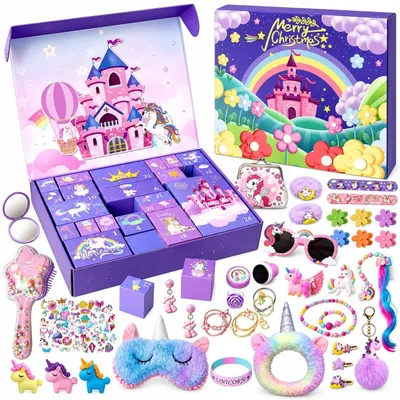 Produktbild von Adventskalender 2026 Mädchen Einhorn Adventskalender mit 24 Überraschungen Schmuck Haarschmuck und Accessoires Weihnachtskalender Geschenk für Mädchen