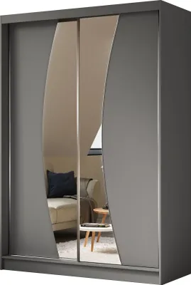Produktbild von Masseno Schiebetürenschrank VOCE 150 cm Kleiderschrank Schlafzimmer Schrank 2-türig mit Spiegel Grau