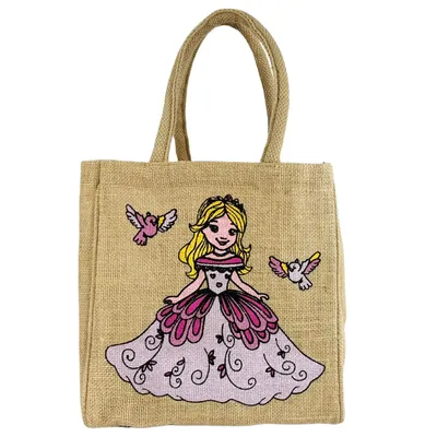 Produktbild von Domelo Kinder Handtasche Mädchen Jute Tasche klein Schultertasche mit Prinzessin