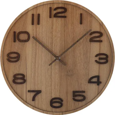 Produktbild von MPM-Quality 3D Wood Wanduhr Holz 3D-Zahlen Braun 29,4 cm