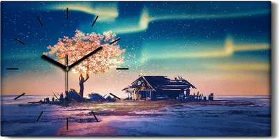 Produktbild von Wandkunst Leinwand Bild Uhr Quarz 60x30 Gemälde Abstrakte Baum Himmel Nacht - schwarze Hände