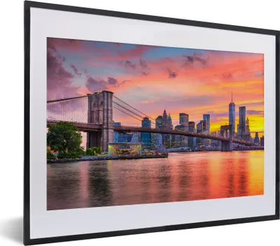 Produktbild von MuchoWow® MuchoWow® Gerahmtes Poster New York - Sonne - Brooklyn Bridge 40x30 cm - Poster mit zchwarzem Bilderrahmen - Bilderrahmen - Poster im Rahmen