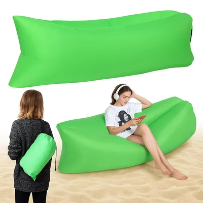Zdjęcie produktu dla Lazy bag sofa nadmuchiwana leżak plażowy materac turystyczny fotel dmuchany zielony 180 kg pokrowiec
