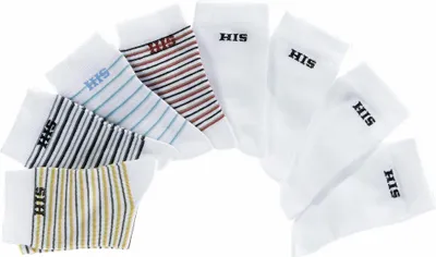 Produktbild von H.I.S. Socken Damen Herren Ringel und uni Socken 8 -teilig bunt-weiß Größe 35/38