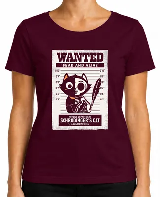 Productafbeelding van Gevraagd: "Schrödingers Kat" - Grappig natuurkundig cadeau, dames T-shirt, bordeauxrood, maat L