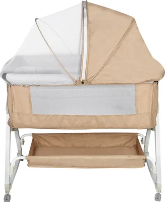 Image de Lit bébé avec table à langer réglable en 6 positions Lit d'appoint Poussette avec roulettes & moustiquaire 90x50x110cm crème