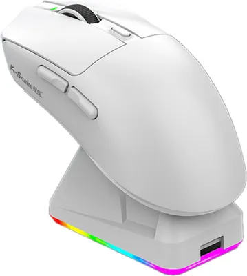 Zdjęcie produktu dla Lekka mysz do gier z trzema trybami podświetlenia RGB i bezprzewodową podstawą ładującą, biała