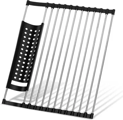 Produktbild von Famanu Abtropfgestell mit Besteckfächern - faltbares Abtropfgestell für Spüle - schwarz - 43 x 33 cm