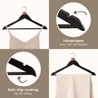 Produktbild von Famanu Kleiderbügel 360° drehbarer Metallhaken - Antislip Hosenstange und Schulterkerben - Schwarz