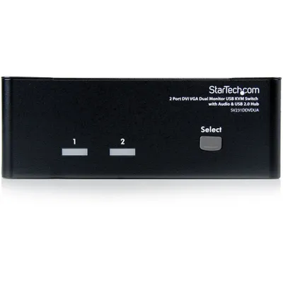 Produktbild von StarTech.com Dual DVI VGA 2 Port Monitor Audio Switch 2-fach KVM Umschalter USB 2.0 1920x1200 - 2 x USB 2.0 4 x DVI-I 4 x Klinke (Buchse)