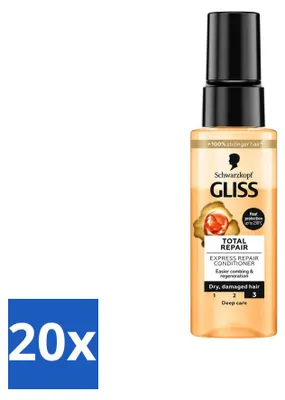Zdjęcie produktu dla 20 sztuk odżywki do włosów Schwarzkopf Gliss Total Repair Express Repair, pojemność 70 ml - zestaw ekonomiczny