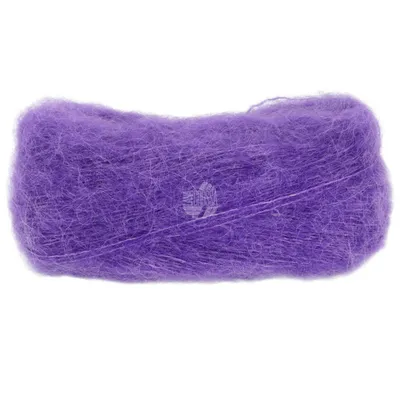 A ball of purple yarn on a white background.