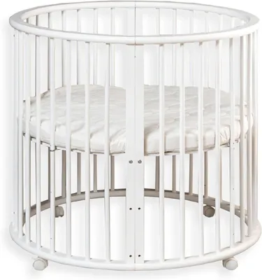 Productafbeelding van Ronde Houten Babybox - Speelbox met Matras en Wieltjes - Wit - 91x91x85 cm - Veilig en Comfortabel