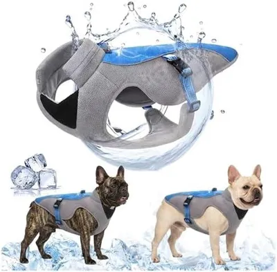 Produktbild von Verbesserte Hundekühlweste mit reflektierenden Streifen - Sonnenschutzjacke für kleine, mittlere und große Hunde, atmungsaktives Netzgeschirr für Laufen, Sommersport und Reisen (Bulldogge-Blue, L)