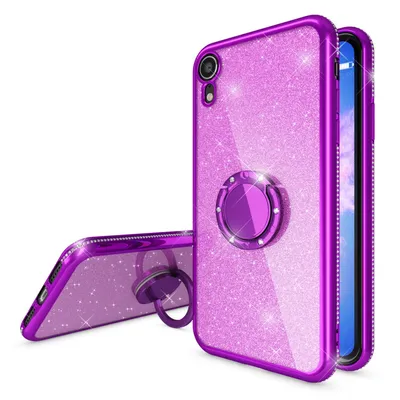 Produktbild von NALIA Ring Hülle für Apple iPhone XR, Glitzer Handy Hülle Silikon Cover Case Lila