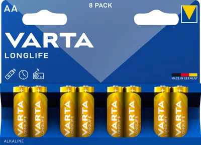 Produktbild von Varta Longlife AA, Einwegbatterie, AA, Alkali, 1,5 V, 8 Stück(e), Gold, Gelb