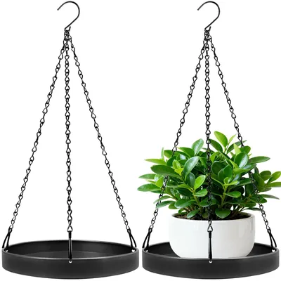 Image de Pots suspendus pour l'intérieur et l'extérieur, lot de 2. Suspensions pour plantes en métal, supports pour plantes, pots suspendus avec chaîne de suspension.