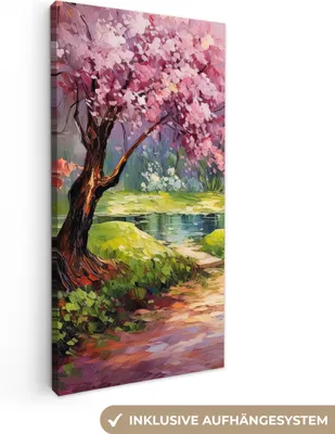 Produktbild von MuchoWow® - Leinwandbilder - Aquarell - Natur - Bäume - Kunst - Blumen, Wandbild, Wanddeko Bilder Wohnzimmer, 20x40 cm