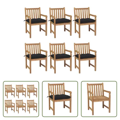 Produktbild von The Living Store Gartenstühle 6 Stk. mit Schwarzen Kissen Massivholz Teak
