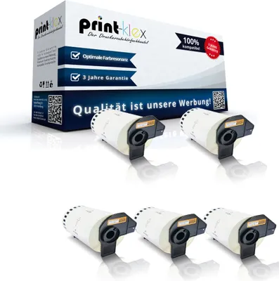 Produktbild von Print-Klex 5x Kompatible Etiketten-Rollen kompatibel mit Brother P-Touch DK-22243 QL 1000 Series QL 1050 QL 1050 N QL 1060 NDK22243 DK 22243 102mm x 30,48m x 200 Etiketten Office Line Serie
