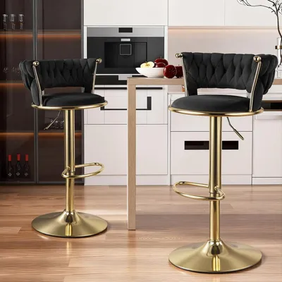 Produktbild von Barhocker 2er Set Höhenverstellbar Ergonomisch mit Rückenlehne Gold/Schwarz