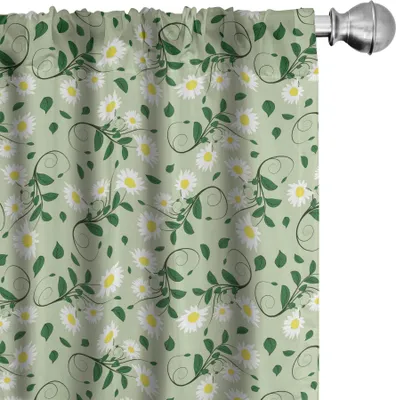Produktbild von ABAKUHAUS Blumen Vorhänge, Gardinen, Aufkeimende Gänseblümchen mit Blättern auf wirbelnde Branchen, 2 Stück 75 x 225 cm, Grün Grün