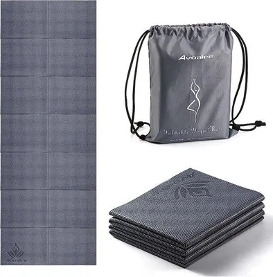 Obrázok produktu pre Uniqoos® skladacia podložka na jogu, 173 x 61 cm, 5 mm PVC – protišmyková na oboch stranách, ľahká a prenosná, cestovná podložka na jogu, pilates a cvičenie