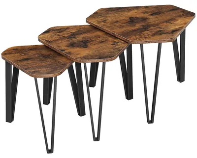 Produktbild von Beistelltische – 3-teilig – Nachttische – Couchtische – Metall – Holzwerkstoff – Industriell