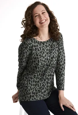 Produktbild von Stooker Women CARLY Damen T-Shirt 3/4-Arm Loose Fit 40/42 green leo aop