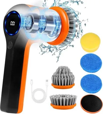 Image de Brosse de nettoyage électrique Spin Scrubber - 5 têtes de brosse - Salle de bain, cuisine, carrelage - Douche, lavabo - Chargeur C - 2 modes