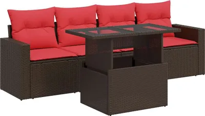 Zdjęcie produktu dla vidaXL 5-częściowa sofa ogrodowa z poduszkami brązowy polirattan akacja