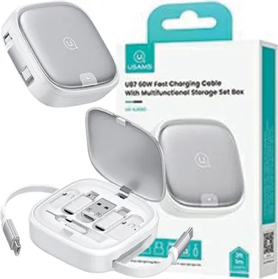 Image de Usams 3W1 Rollaway Cable with Boxmicrousb/Usb-C/Lightning 60W Silver/Silver Sj650Usb02 (Us-Sj650)
