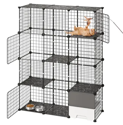 Obrázok produktu pre VEVOR, klietka pre mačky, ohrádka pre mačky, viacposchodová ohrádka pre mačky, 104,1 x 35,5 x 139,7 cm, zostaviteľná ohrádka pre mačky s mačacou toaletou, odnímateľná vnútorná kovová sieťová klietka pre 1-2 mačky, mačiatka, fretky a drobné zvieratá