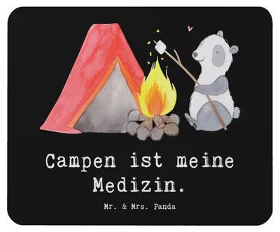 Produktbild von Mr. & Mrs. Panda Mouse Pad Panda Campen - Schwarz - Geschenk, gehen, Mauspad, laptop, mousepad, Camping, Campingplatz, Zelten, pc mausunterlage