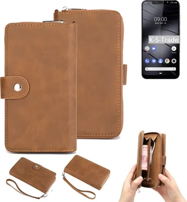 Produktbild von K-S-Trade Handyhülle Schutzhülle kompatibel mit Gigaset GS195 & Portemonnee Tasche Handytasche Case Etui Geldbörse Wallet braun (1x)
