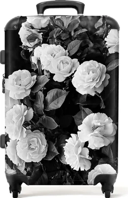 Produktbild von NoBoringSuitcases.com® Großer Koffer - Blumen - Schwarz und Weiß - Natur - Pflanzen - Rosen - Kombinationsschloss TSA - Hartschalen Trolley 4 Rollen - 72 liter - Reisekoffer - 66 cmKoffer Mittelgroß 67x43x25 cm, 72L,